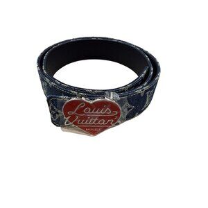 Louis Vuitton Blue Denim Heart Buckle Reversible Belt Made In Spain